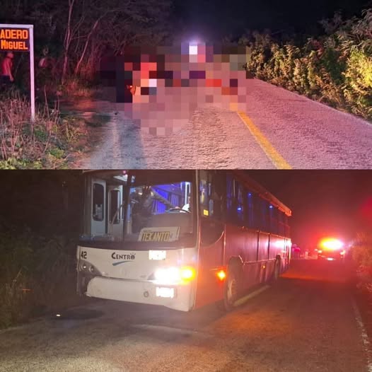 fallecen dos adultos y una menor en via Bokoba-Tekanto tras ser chocada la motocicleta en que viajaban por autobus.Sobrevive menor de 6 años