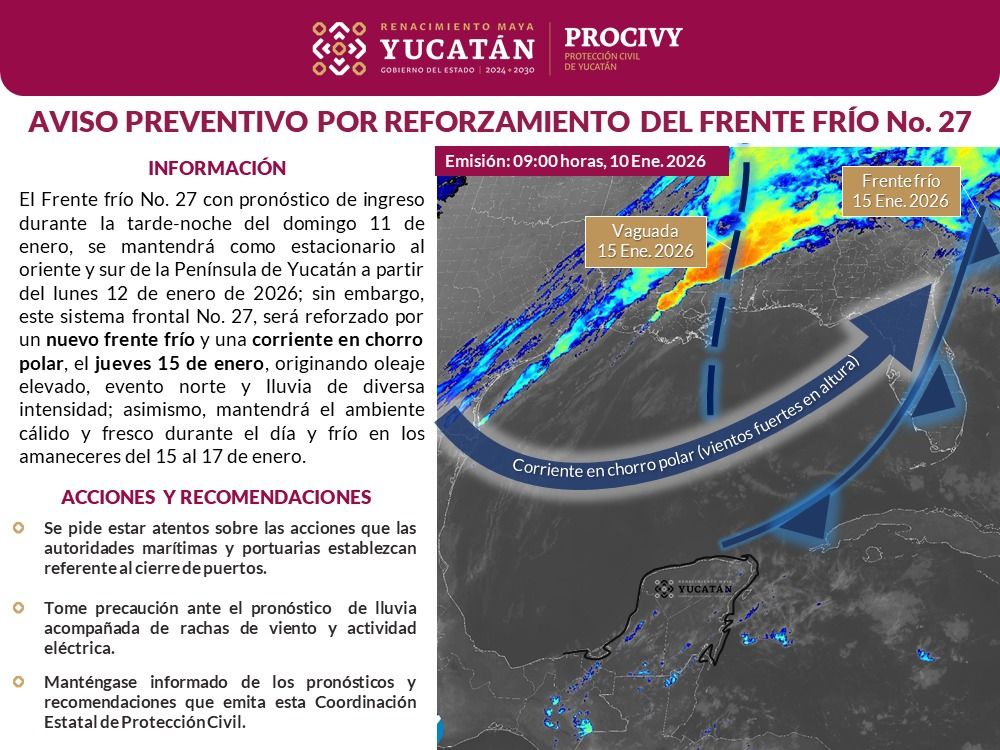 Yucatán recibirá efectos de cuatro frentes fríos en enero
