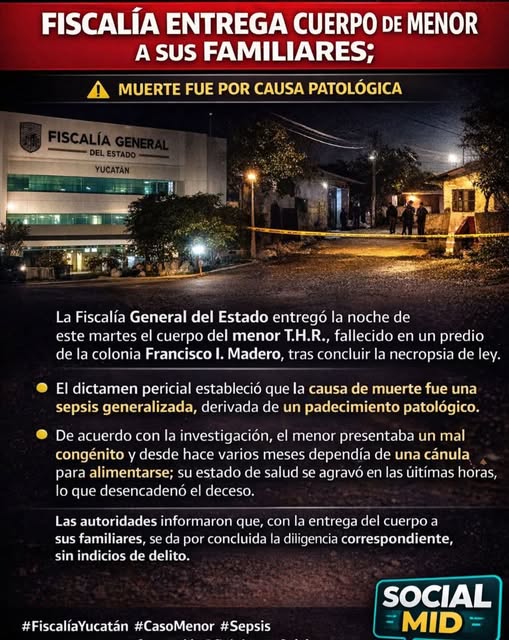 Fiscalia entrega cuerpo de menor a familiares. Su muerte fue por causa patológica