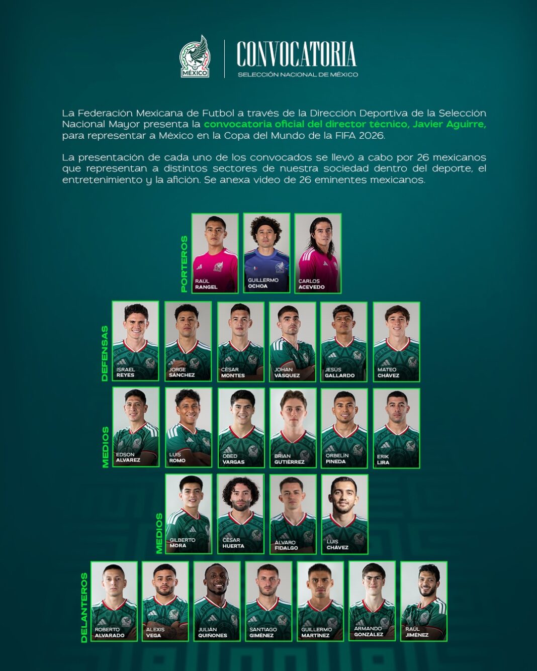 Sin sorpresas, la lista de los 26 de Javier Aguirre