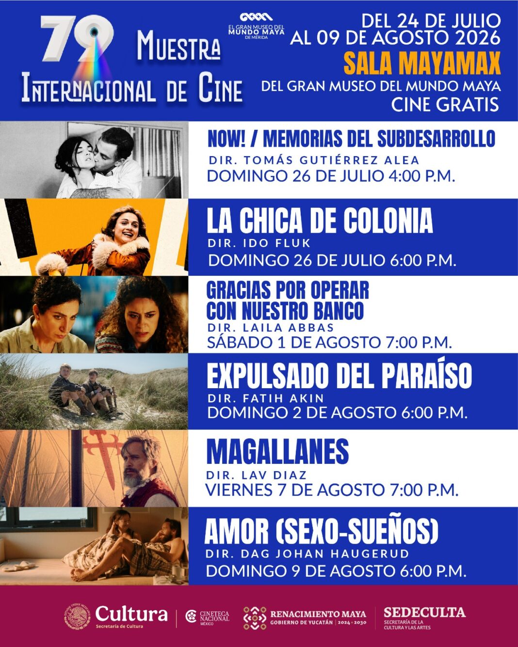 Cine internacional gratuito llega a Yucatán con la 79.ª Muestra de la Cineteca Nacional Cine internacional gratuito llega a Yucatán con la 79.ª Muestra de la Cineteca Nacional