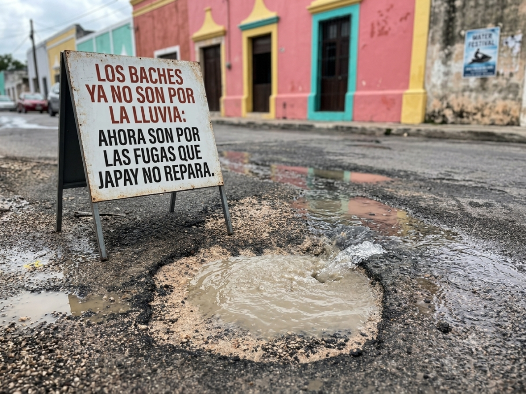Los baches ya no son por la lluvia: ahora son por las fugas que JAPAY no repara Los baches ya no son por la lluvia: ahora son por las fugas que JAPAY no repara