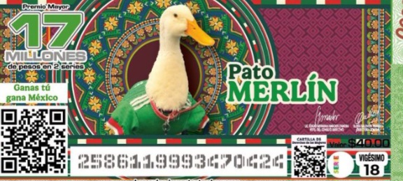 Lotería Nacional dedicará sorteo con premio mayor de 17 millones de pesos al Pato Merlín Lotería Nacional dedicará sorteo con premio mayor de 17 millones de pesos al Pato Merlín
