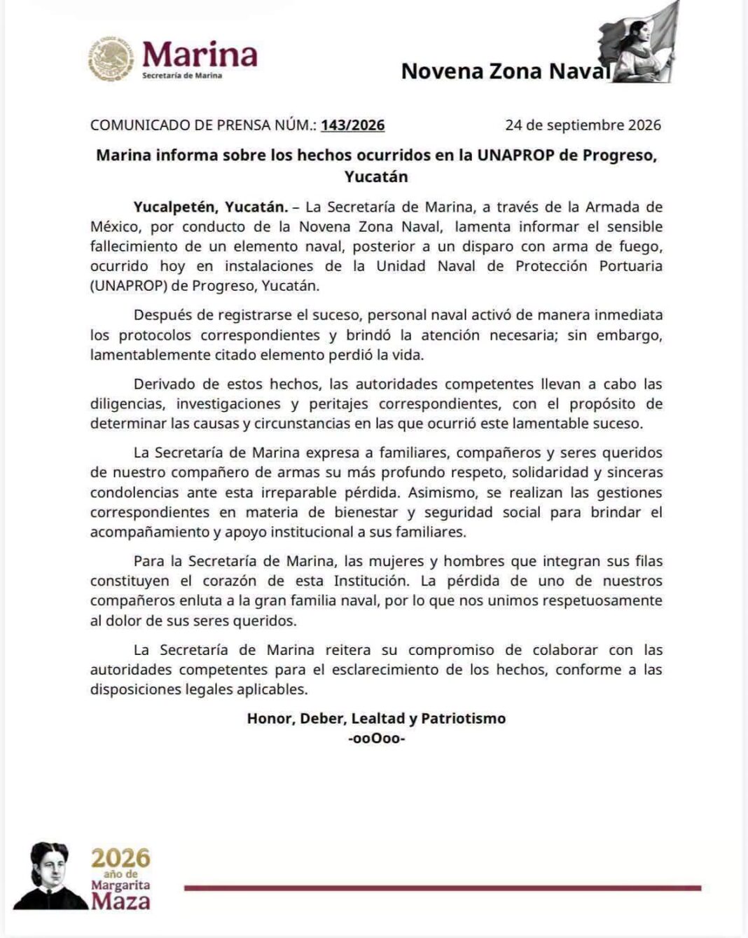 Emite comunicado sobre los hechos de progreso la Secretaria Armada de México Emite comunicado sobre los hechos de progreso la Secretaria Armada de México